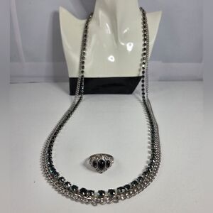 ​VINTAGE SET: 1970s Avon Filigree Ring & Chico’s Tiered Crystal Opera Necklace